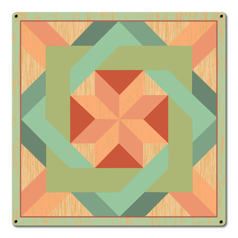 Box in Box Quilt Green 18 X 18 vintage metal sign Metal Sign