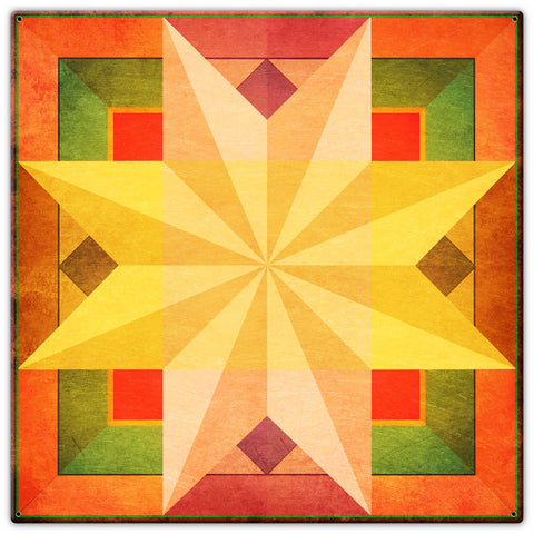 8 Point Star Quilt Warm Colors 30 X 30 vintage metal sign Metal Sign