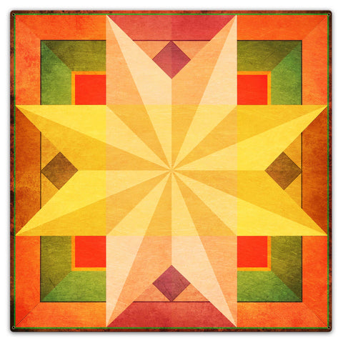8 Point Star Quilt Warm Colors 36 X 36 vintage metal sign Metal Sign