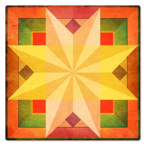 8 Point Star Quilt Warm Colors 18 X 18 vintage metal sign Metal Sign