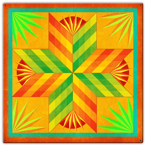 Summer Solstice Quilt Orange 30 X 30 vintage metal sign Metal Sign