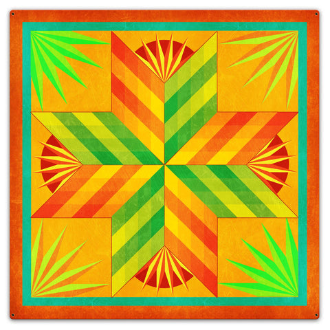 Summer Solstice Quilt Orange 36 X 36 vintage metal sign Metal Sign