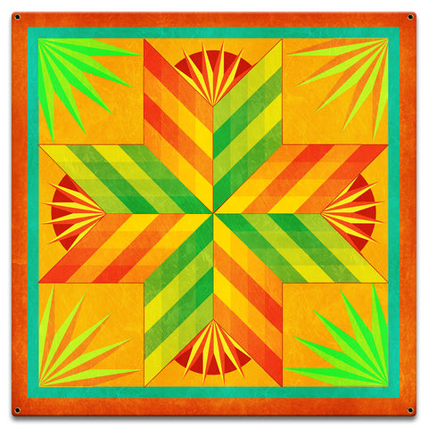 Summer Solstice Quilt Orange 18 X 18 vintage metal sign Metal Sign