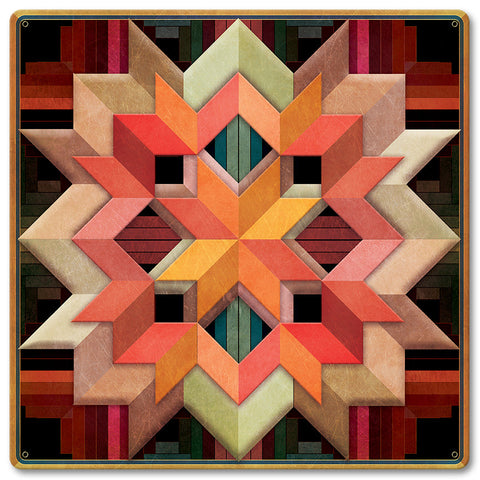 Box Log Cabin Earth Tone Pattern 12 X 12 vintage metal sign Metal Sign