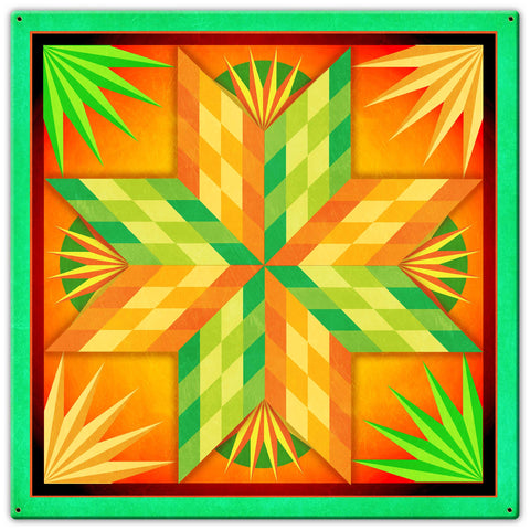 Summer Solstice Green Orange 30 X 30 vintage metal sign Metal Sign