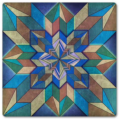 Box Pattern Blue Brown Metal Sign 12in X 12in Metal Sign