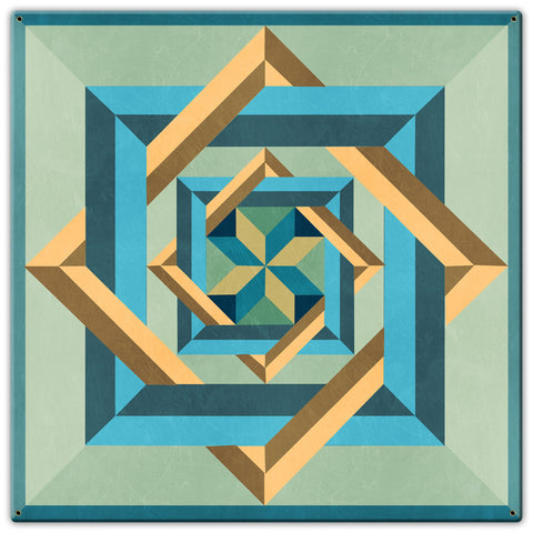 Box N Box N Box Blue Green Beige Metal Sign 30in X 30in Metal Sign