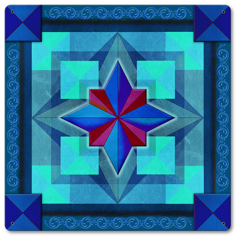 Box On Box Blue Red Metal Sign 12in X 12in Metal Sign