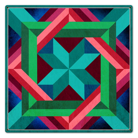 Box N Box Aqua Magenta Metal Sign 24in X 24in Metal Sign