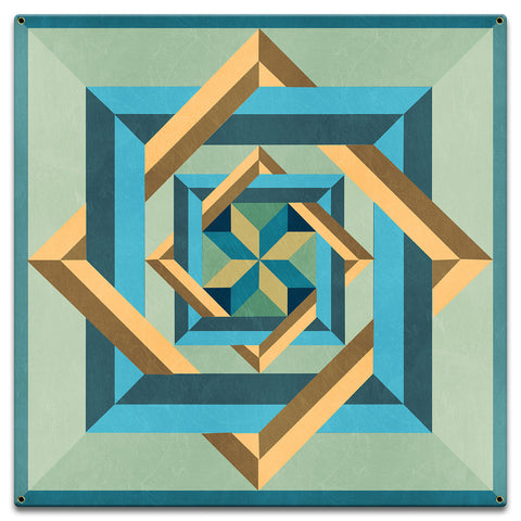 Box N Box N Box Blue Green Beige Metal Sign 18in X 18in Metal Sign