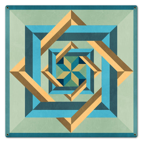 Box N Box N Box Blue Green Beige Metal Sign 24in X 24in Metal Sign