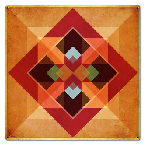 Squares and Arrows Earth tones Metal Sign 24in X 24in Metal Sign