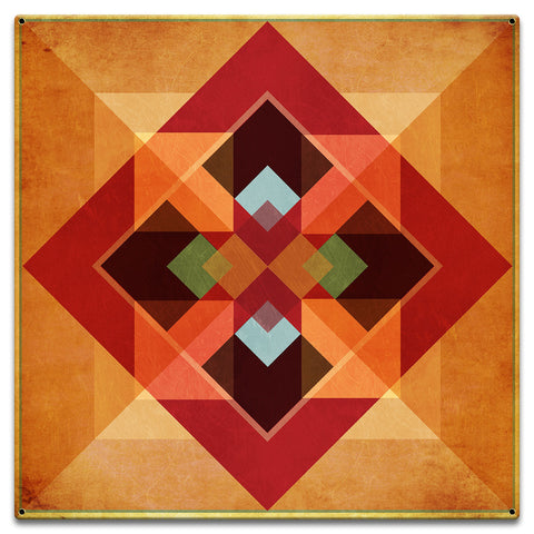 Squares and Arrows Earth tones Metal Sign 18in X 18in Metal Sign