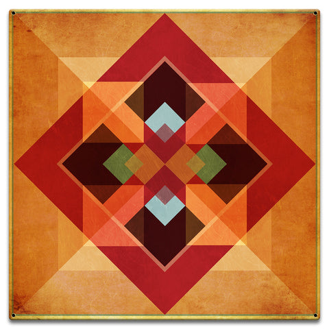 Squares and Arrows Earth tones Metal Sign 18in X 18in Metal Sign