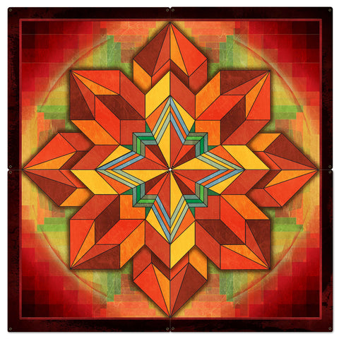 Orange Geometric Quilt 4pcs Metal Sign 48in X 48in Metal Sign