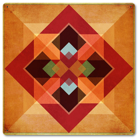 Squares and Arrows Earth tones Metal Sign 12in X 12in Metal Sign
