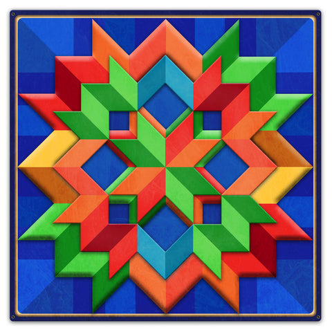 Blue Orange Green Box Pattern Metal Sign 36in X 36in Metal Sign