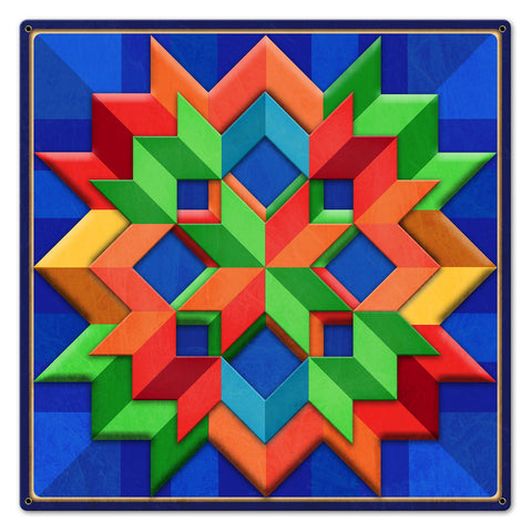 Blue Orange Green Box Pattern Metal Sign 24in X 24in Metal Sign