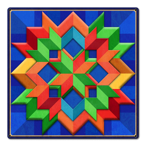 Blue Orange Green Box Pattern Metal Sign 18in X 18in Metal Sign