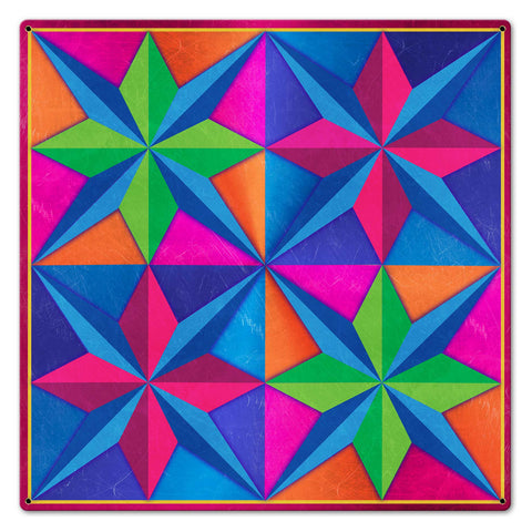 4 Eight Point Stars Magenta Blue Green Metal Sign 24in X 24in Metal Sign