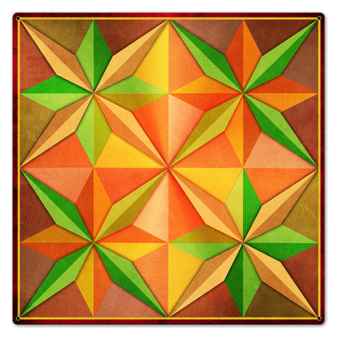4 Eight Point Stars Orange Yellow Green Metal Sign 24in X 24in Metal Sign