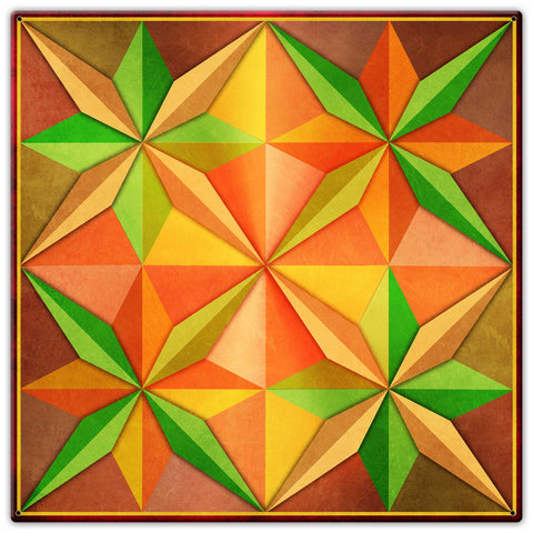 4 Eight Point Stars Orange Yellow Green Metal Sign 30in X 30in Metal Sign