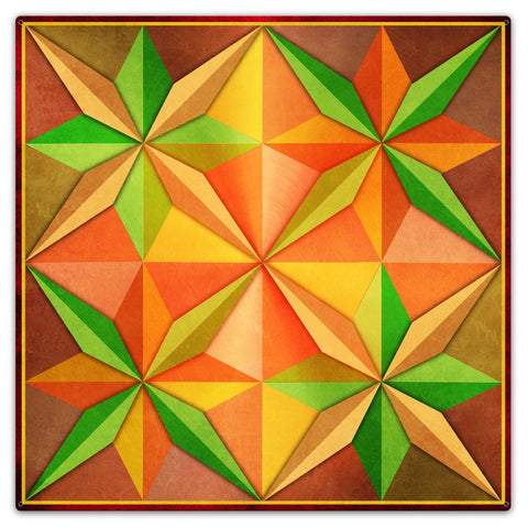 4 Eight Point Stars Orange Yellow Green Metal Sign 36in X 36in Metal Sign