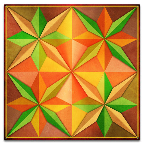 4 Eight Point Stars Orange Yellow Green Metal Sign 18in X 18in Metal Sign