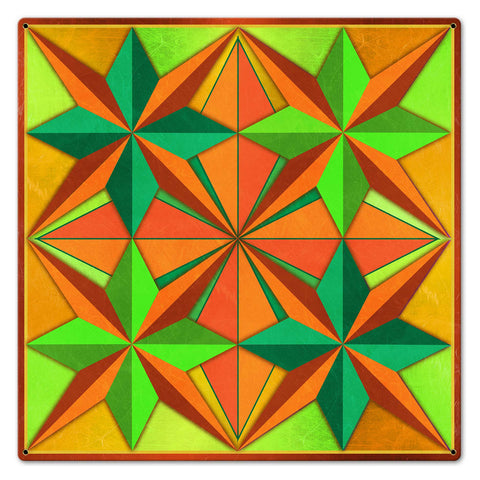 Four Eight Point Stars Blue Orange Green Metal Sign 24in X 24in Metal Sign