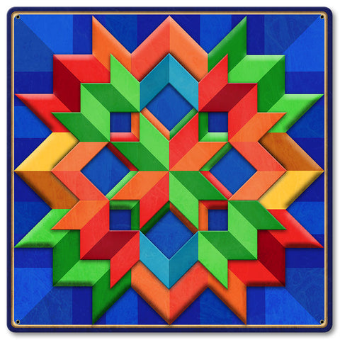 Blue Orange Green Box Pattern Metal Sign 12in X 12in Metal Sign