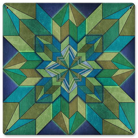 Box Pattern Green Blue Metal Sign 12in X 12in Metal Sign