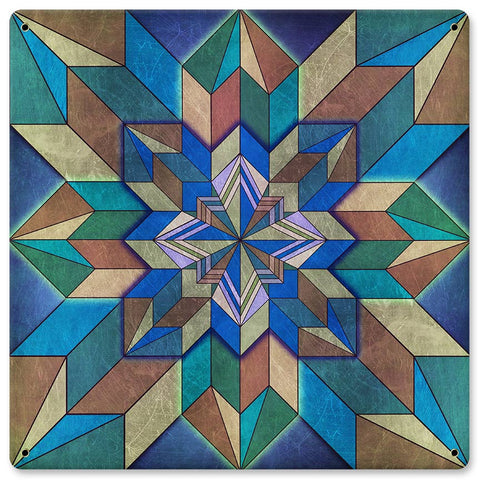 Box Pattern Blue Brown Metal Sign 12in X 12in Metal Sign