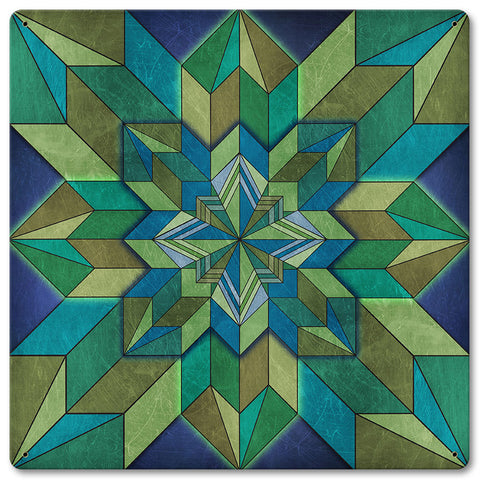 Box Pattern Green Blue Metal Sign 12in X 12in Metal Sign