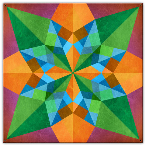 ORANGE BLUE GREEN QUILT Metal Sign 30in X 30in Metal Sign