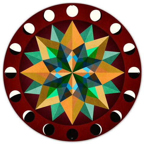 BURGUNDY EARTH TONE MOON PHASES Metal Sign 14in X 14in Metal Sign