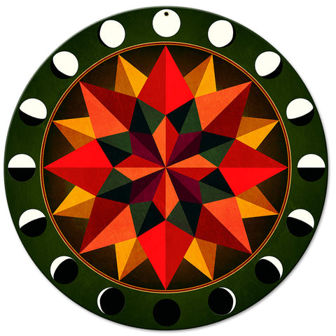 GREEN EARTH TONE MOON PHASES Metal Sign 14in X 14in Metal Sign