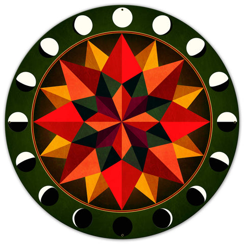 GREEN EARTH TONE MOON PHASES Metal Sign 28in X 28in Metal Sign