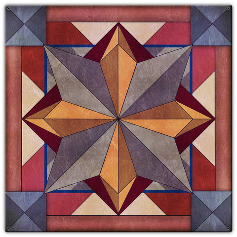 8 Point Quilt Red Tones Metal Sign 30in X 30in Metal Sign