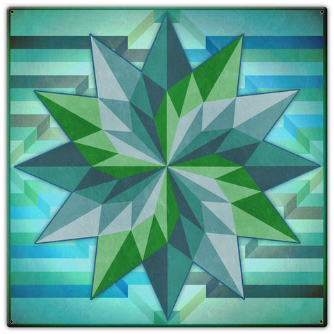 PYRAMID QUILT AQUA TONES Metal Sign 24in X 24in Metal Sign