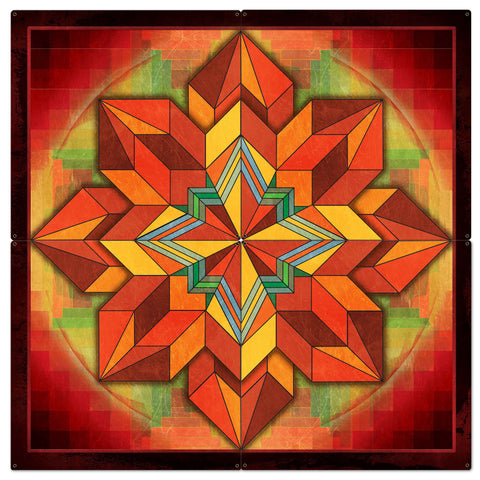 AQP999 - ORANGE GEOMETRIC QUILT 4PCS Metal Sign