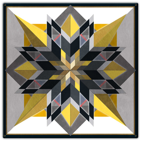 AQPB002 - 16 POINT STAR YELLOW GRAY BLUE Metal Sign