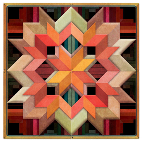 AQPB016   BOX LOG CABIN PATTERN EARTH TOONES 4PCS Metal Sign