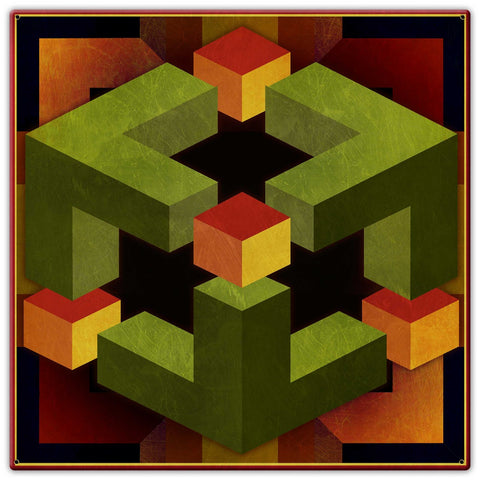 AQPB019 - BOX N CORNERS ORANGE GREEN Metal Sign