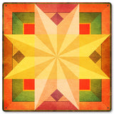 AQPB024   8 POINT STAR QUILT WARM COLORS Metal Sign