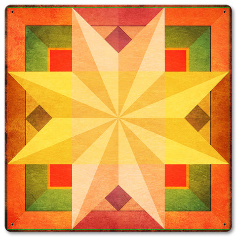 AQPB024 - 8 POINT STAR QUILT WARM COLORS Metal Sign
