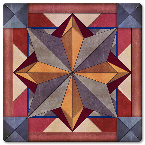 AQPB026 - 8 POINT QUILT RED TONES Metal Sign