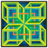 3-D BOXES GREEN BLUE ORANGE 36 x 36 Custom Shape Metal Sign