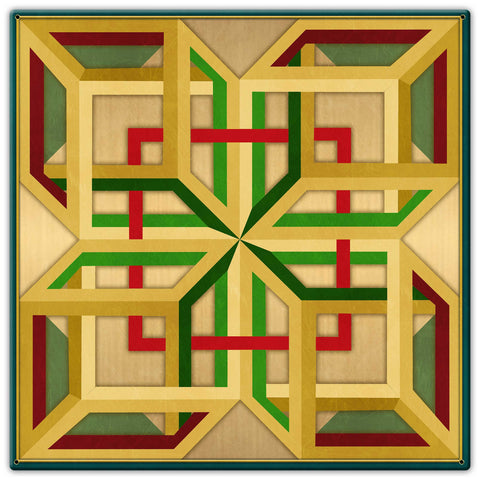 AQPB033   3 D BOXES BEIGE GREEN RED Metal Sign