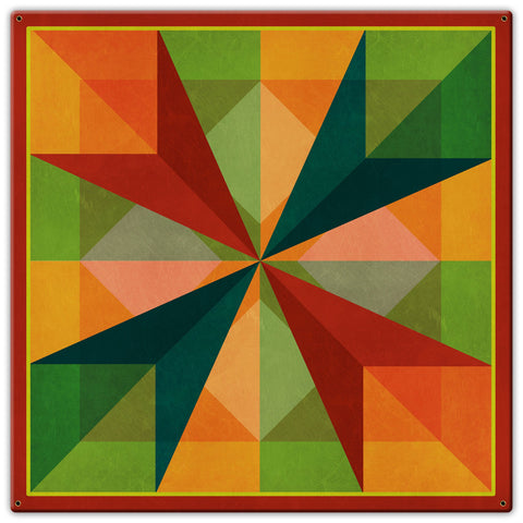 AQPB045   Squares and Arrows Red Orange Green Metal Sign