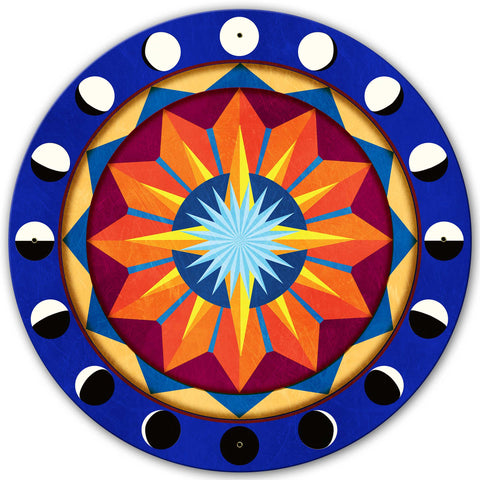 AQPB069   Blue Starburst Moon Phases Metal Sign